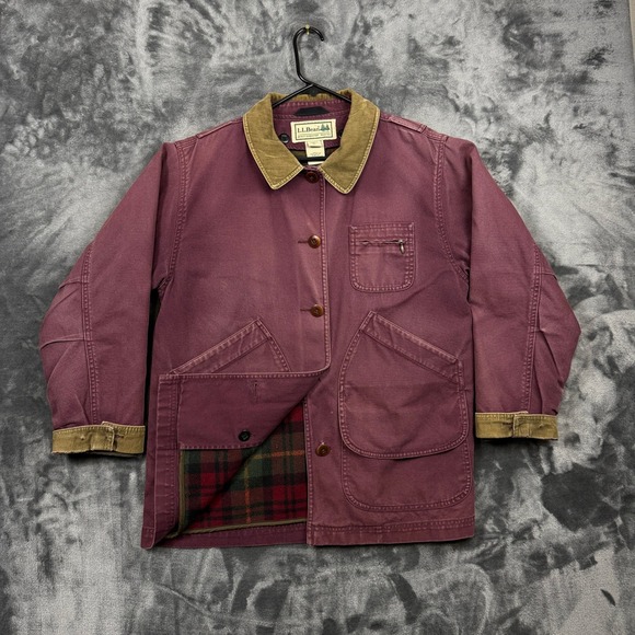 L.L. Bean Jackets & Blazers - L.L. Bean Field Coat Jacket Womens M Plum Burgundy Plaid Lined Canvas Barn Chore